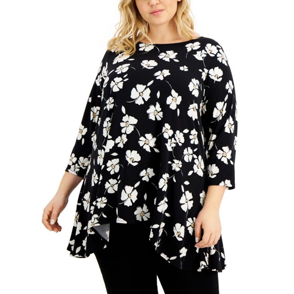 Alfani Plus Size Printed Asymmetrical Hem Tunic Top
